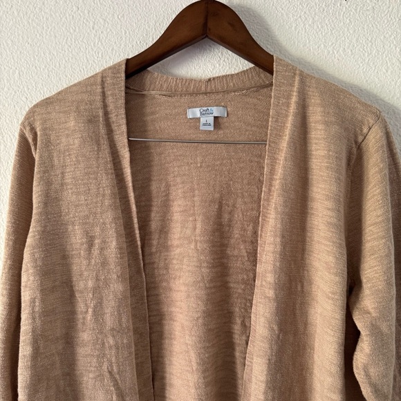 Beige Cardigan Large Lace Trim Open Front Cozy Quiet Luxury Coastal Grandma - Picture 3 of 12